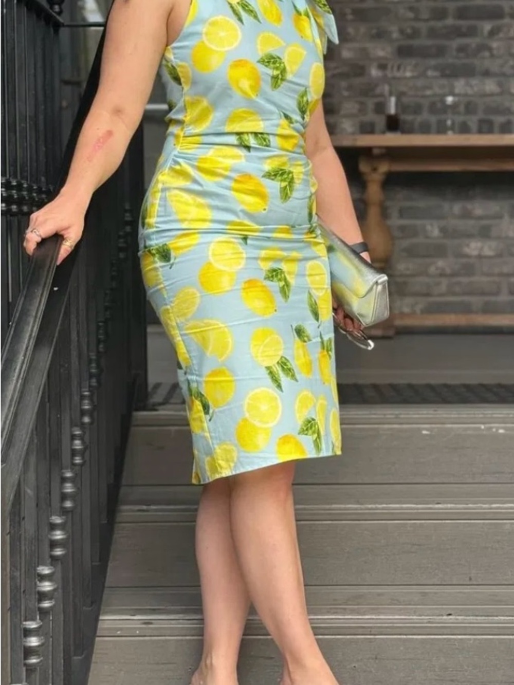 Hidden Lillium-Sleeveless Verona Light Blue Lemon Print Midi Dress - Picture 4 of 12